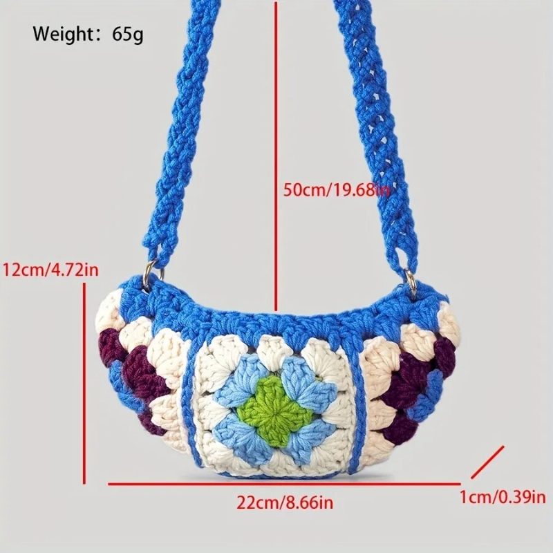 Bohemian Granny Square Crossbody-väskor För Kvinnor Designervirkade Axelväskor Stickade Hobos Messenger Bag Små Telefonväskor - Blå