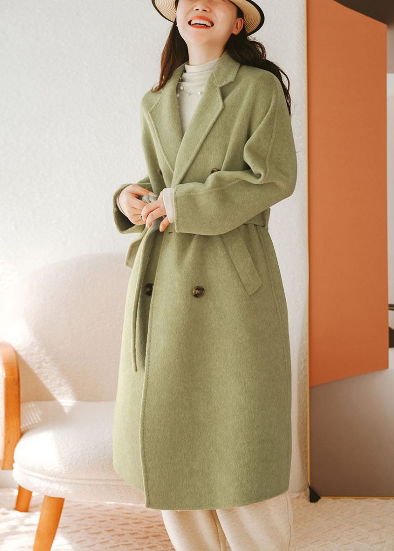 Bohemian Green Peter Pan Collar Sashes Woolen Coat Fall - Grön