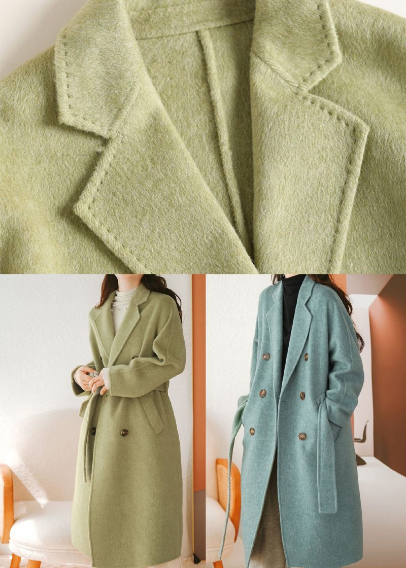 Bohemian Green Peter Pan Collar Sashes Woolen Coat Fall - Grön