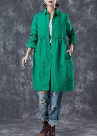 Bohemian Green Peter Pan Krage Pläd Bomull Coat Fall