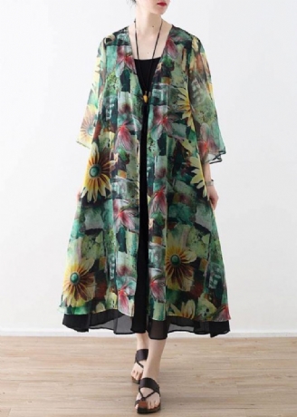 Bohemian Green Print Long Sleeve Chiffong Cardigan