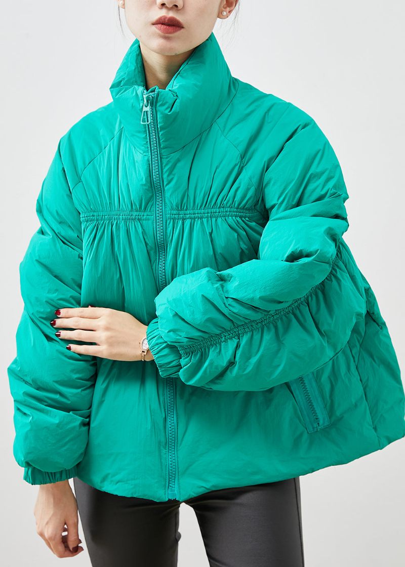 Bohemian Green Zip Up Wrinled Duck Down Puffers Jackor Winter