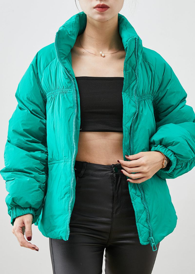 Bohemian Green Zip Up Wrinled Duck Down Puffers Jackor Winter - Dunjackor för kvinnor