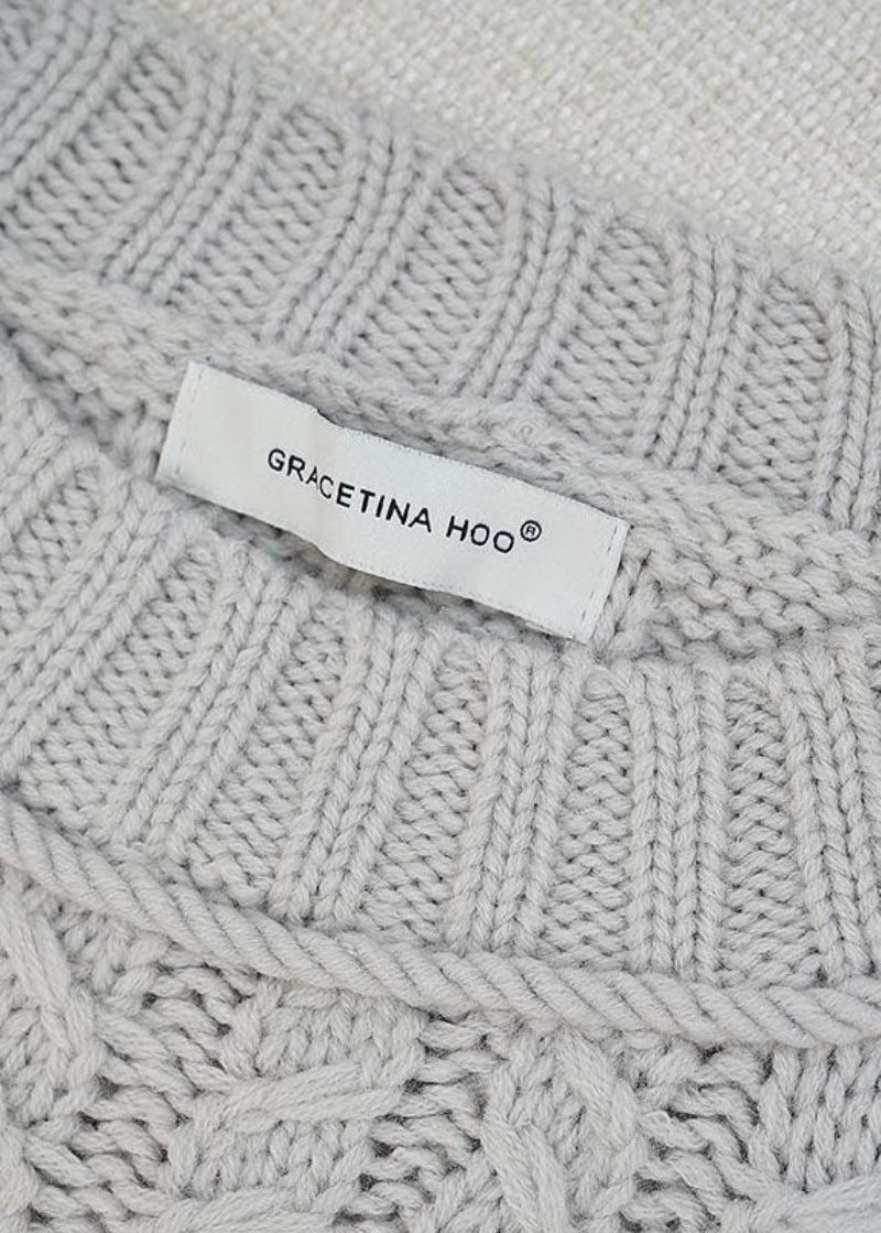 Bohemian Grey Hollow Out Woolen Knit Tröjor Vår - Ullrockar för kvinnor