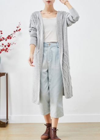 Bohemian Grey Hooded Oversized Stickad Long Cardigans Fall