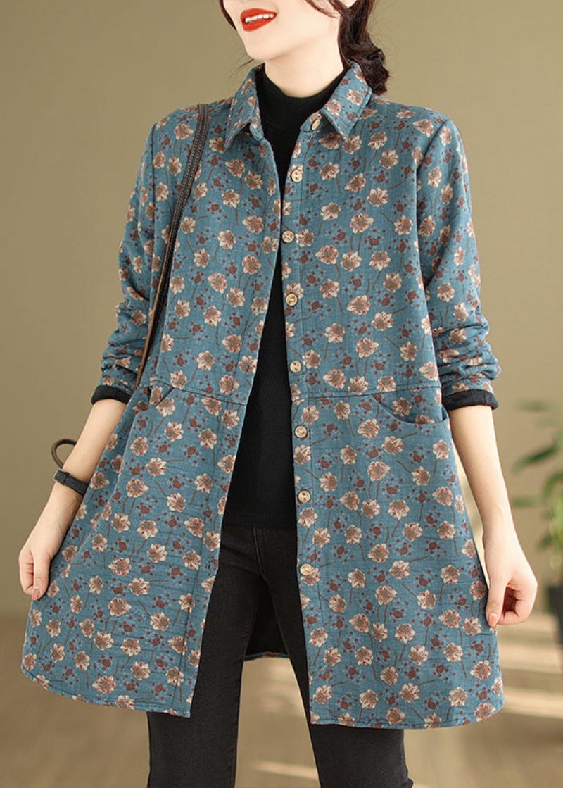 Bohemian Lila Peter Pan Krage Fickor Print Varm Fleece Coat Winter - Dunjackor för kvinnor