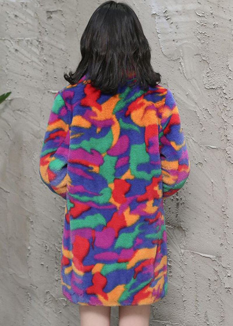 Bohemian Multicolor Oversized Tie Dye Fuskpälsjackor Vinter - Vinterkappor för kvinnor