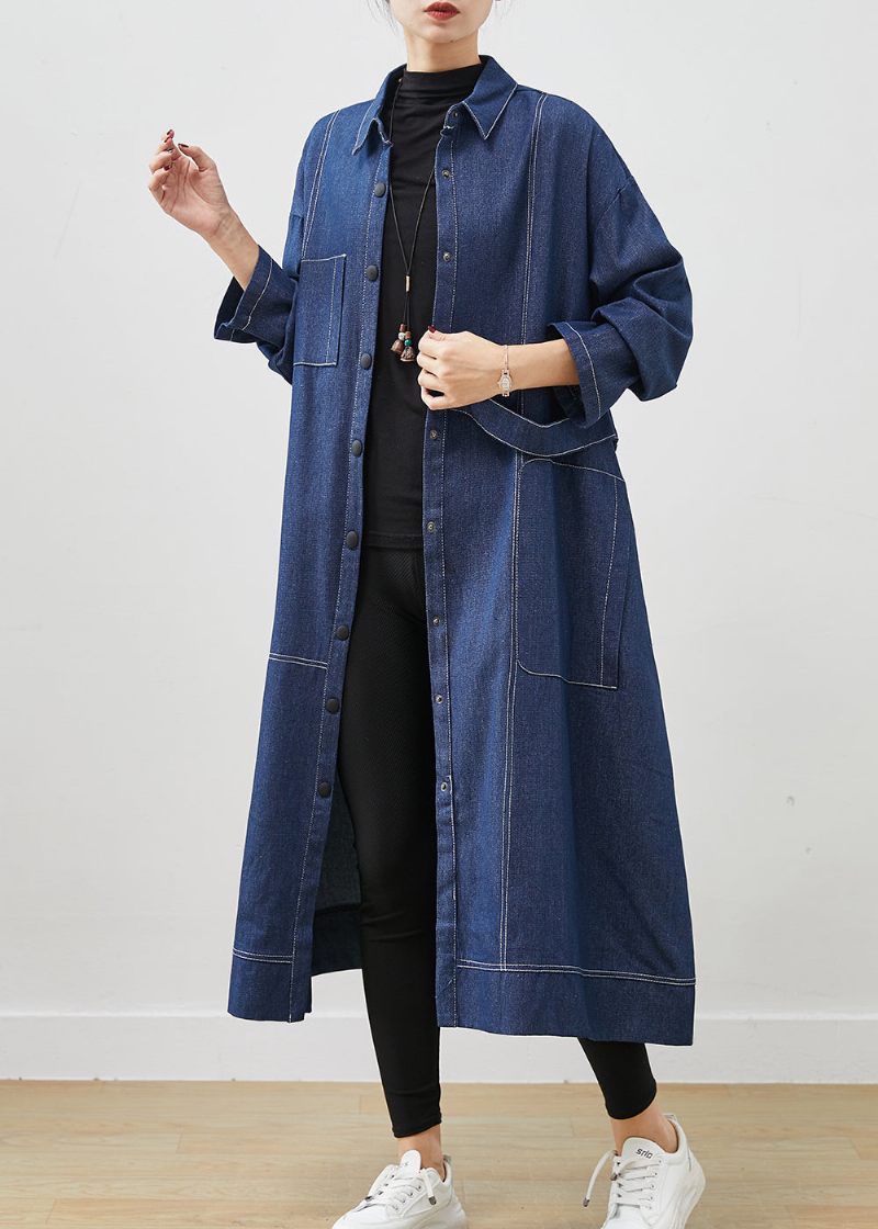 Bohemian Navy Oversized Fickor Denim Coat Spring