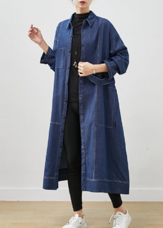 Bohemian Navy Oversized Fickor Denim Coat Spring