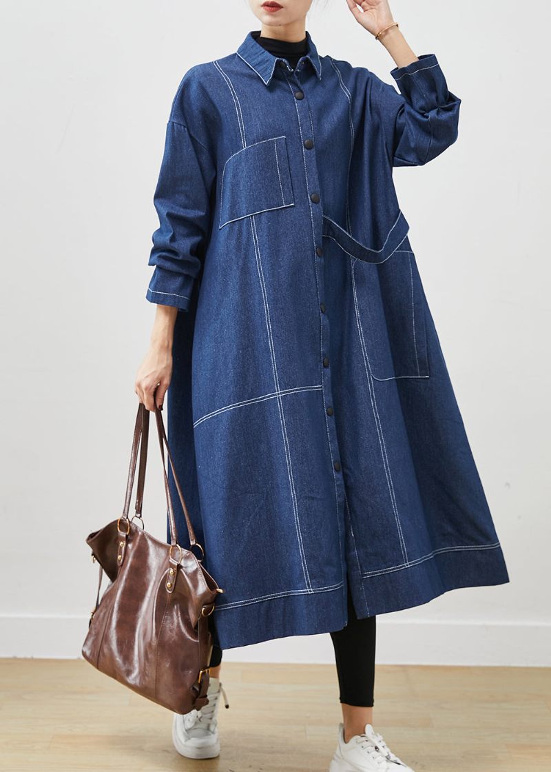 Bohemian Navy Oversized Fickor Denim Coat Spring - Trenchcoats för kvinnor