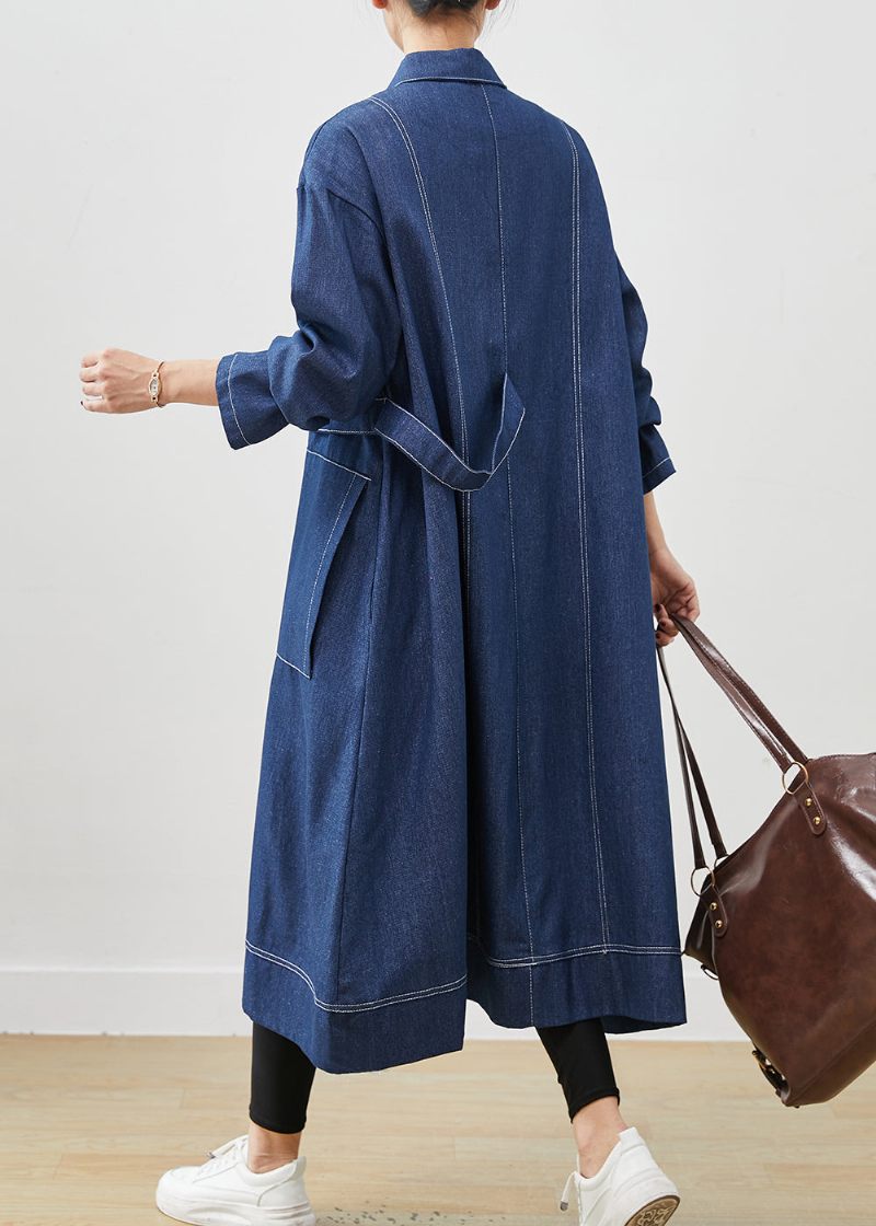 Bohemian Navy Oversized Fickor Denim Coat Spring - Trenchcoats för kvinnor