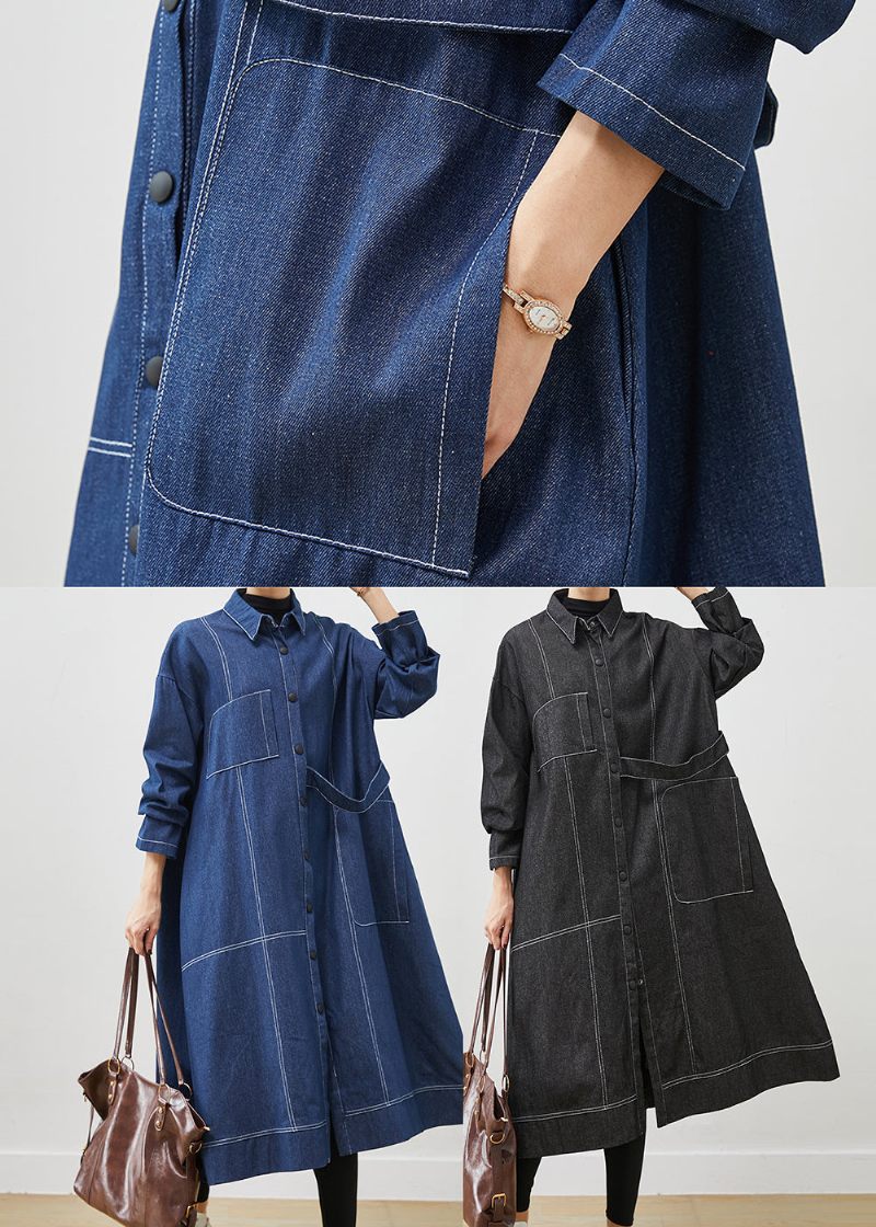 Bohemian Navy Oversized Fickor Denim Coat Spring - Trenchcoats för kvinnor