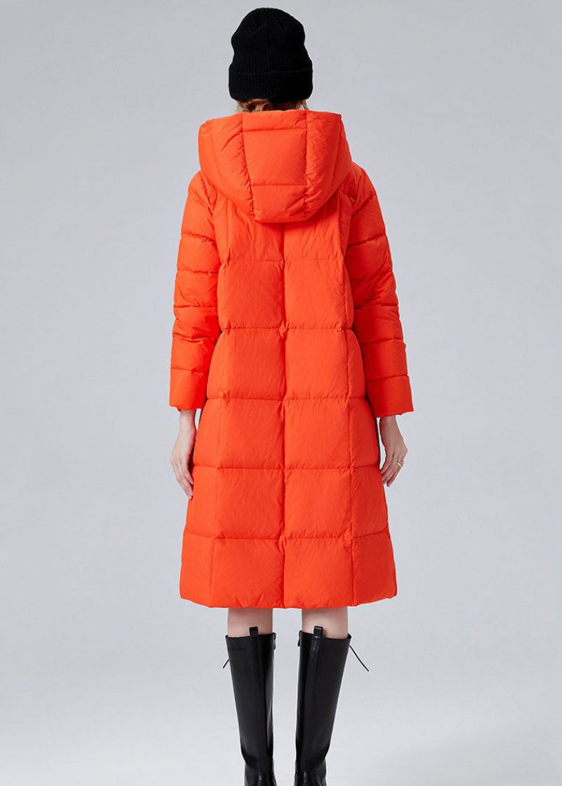 Bohemian Orange Hooded Fickor Duck Down Vinterrockar Vinter - Orange