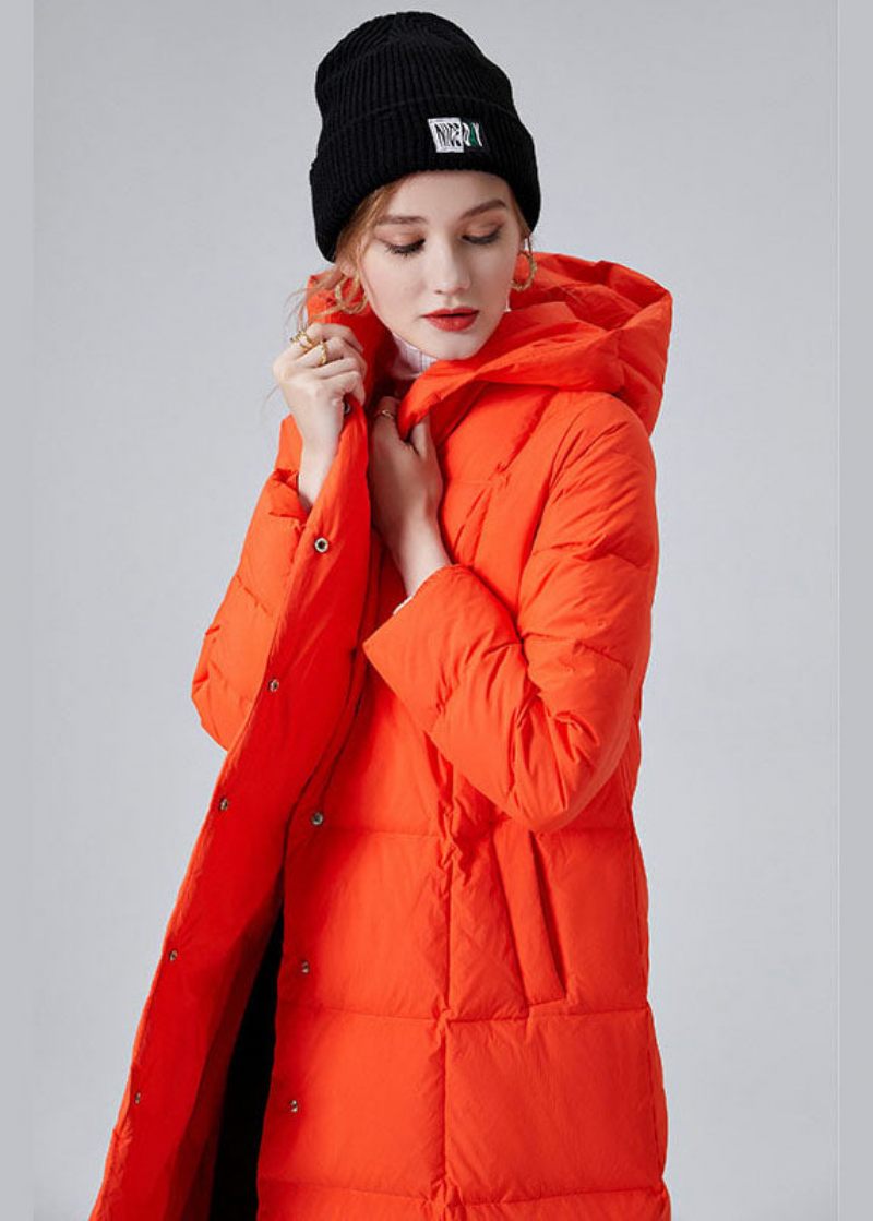 Bohemian Orange Hooded Fickor Duck Down Vinterrockar Vinter - Orange