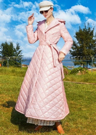 Bohemian Pink Hooded Förläng Fin Bomullsfylld Cinch Coats Vinter