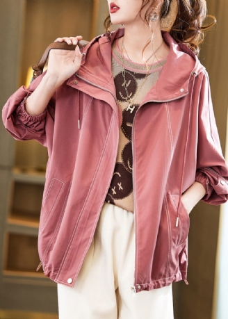 Bohemian Pink Hooded Oversized Cotton Coat Outwear Fall