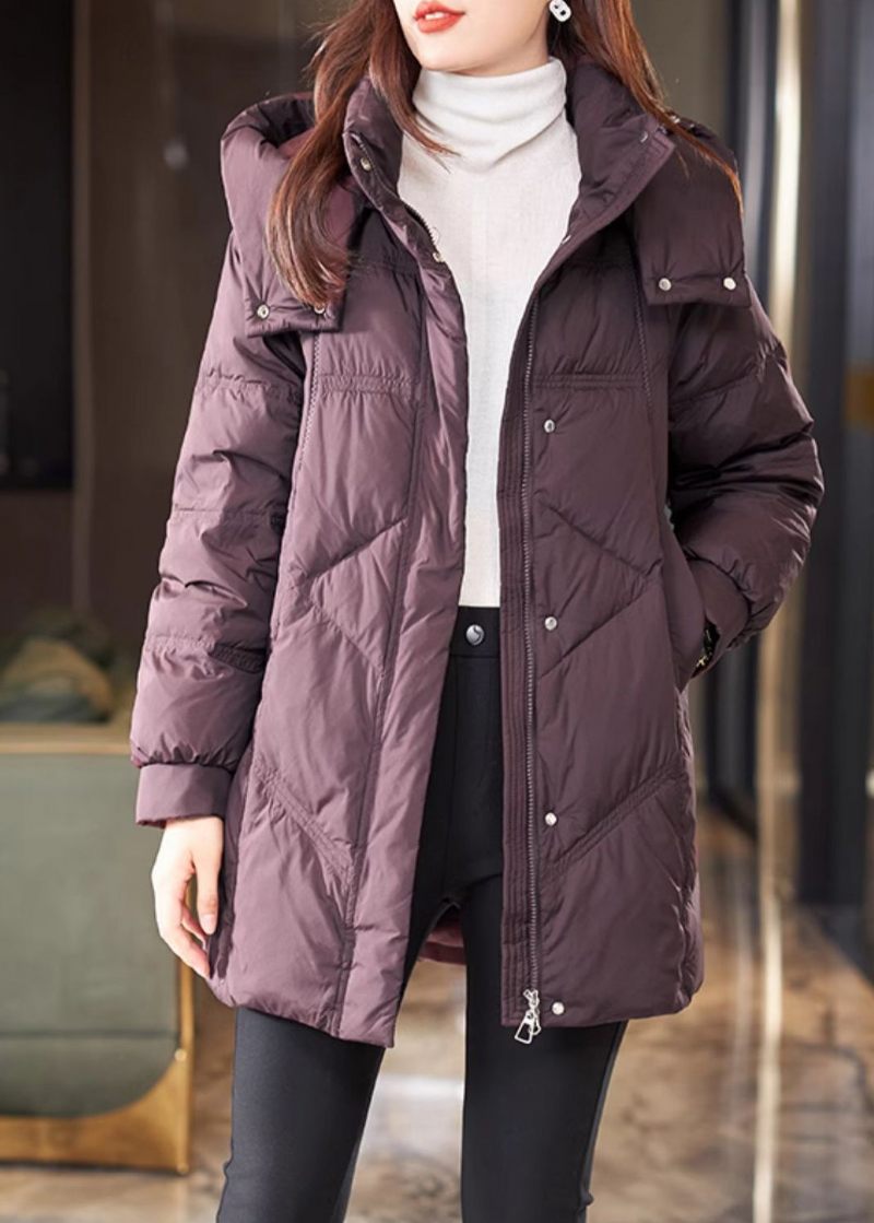 Bohemian Purple Hooded Warm Duck Down Coat Winter - Dunjackor för kvinnor