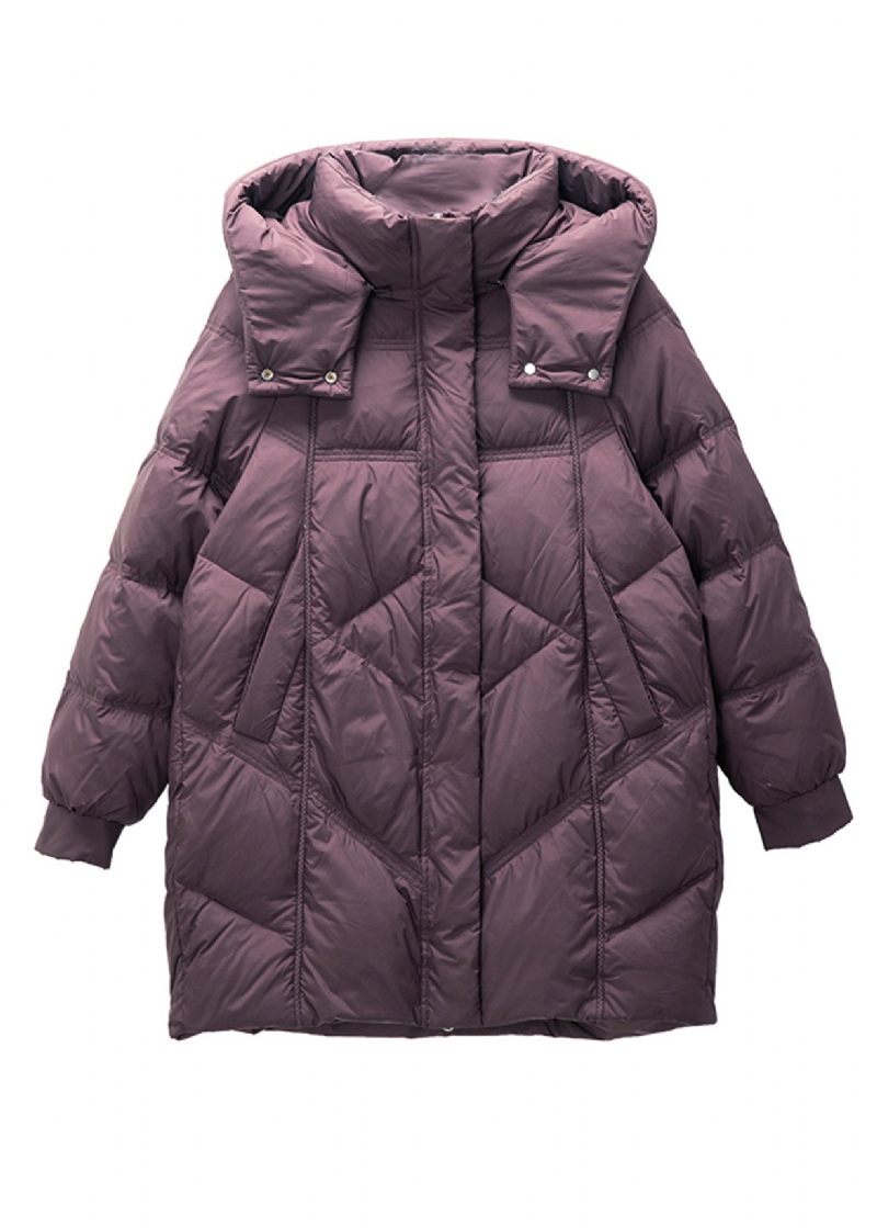 Bohemian Purple Hooded Warm Duck Down Coat Winter - Dunjackor för kvinnor