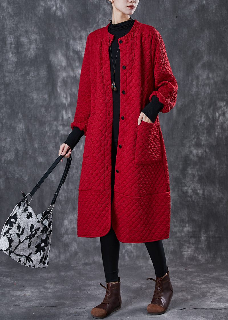 Bohemian Red Oversized Fickor Cotton Trench Spring - Vinterkappor för kvinnor