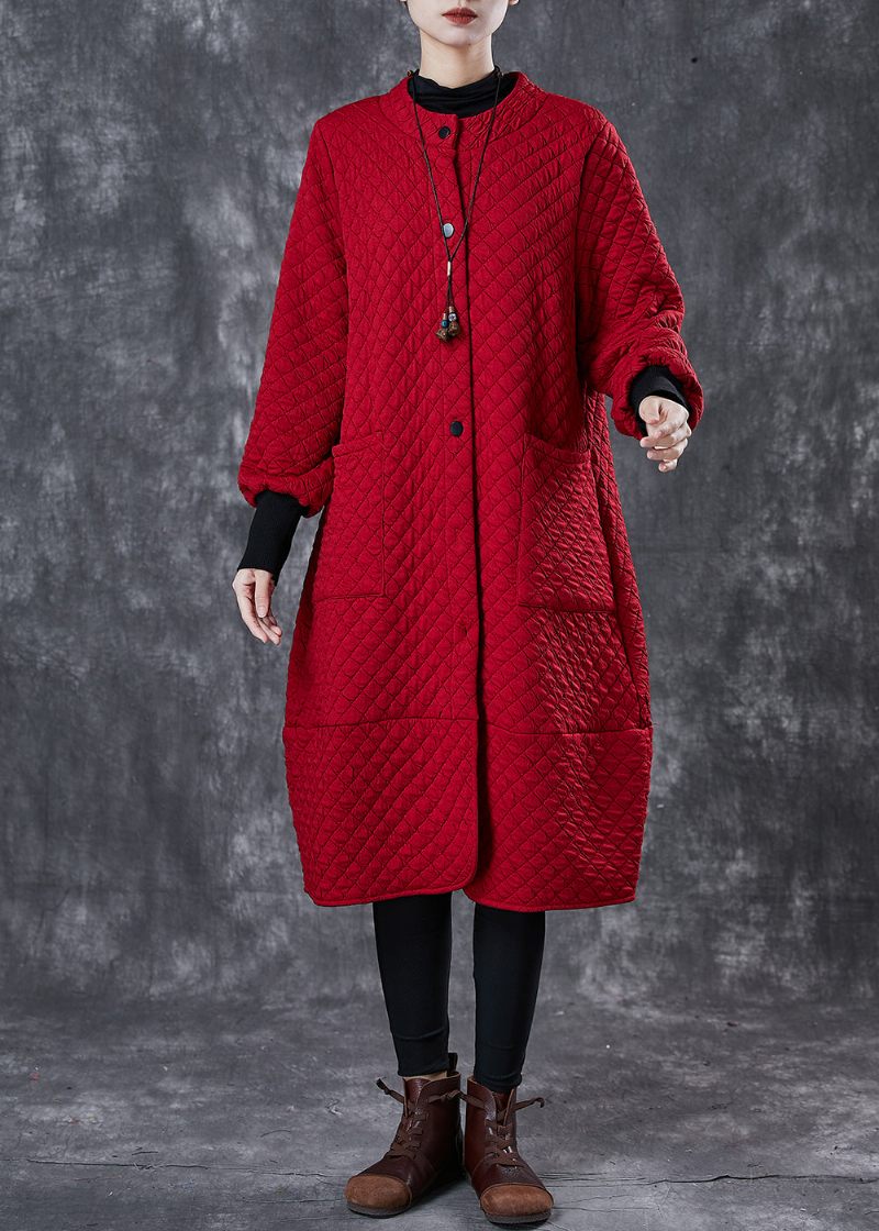 Bohemian Red Oversized Fickor Cotton Trench Spring - Vinterkappor för kvinnor