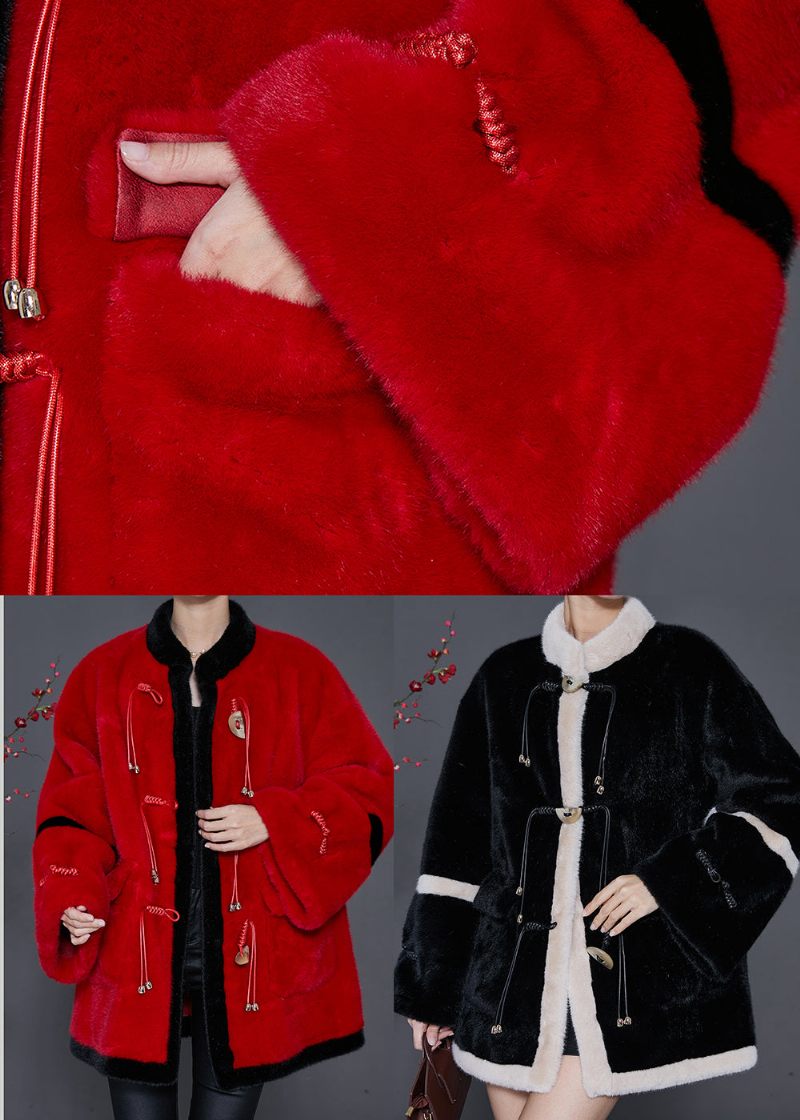 Bohemian Red Tasseled Patchwork Mink Velvet Coats Spring - Vinterkappor för kvinnor