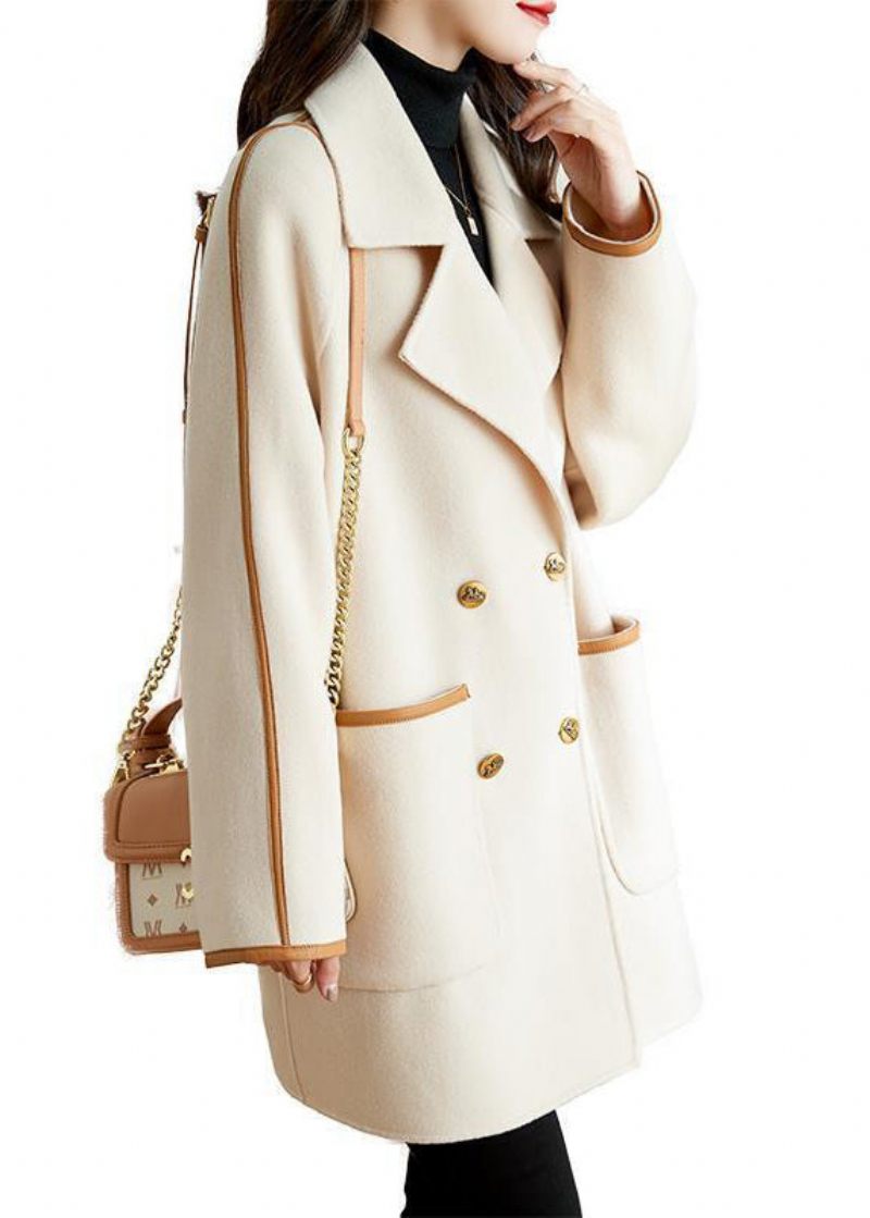 Bohemian White Lapel Patchwork Pu Ylle Trenchcoat Höst - Trenchcoats för kvinnor