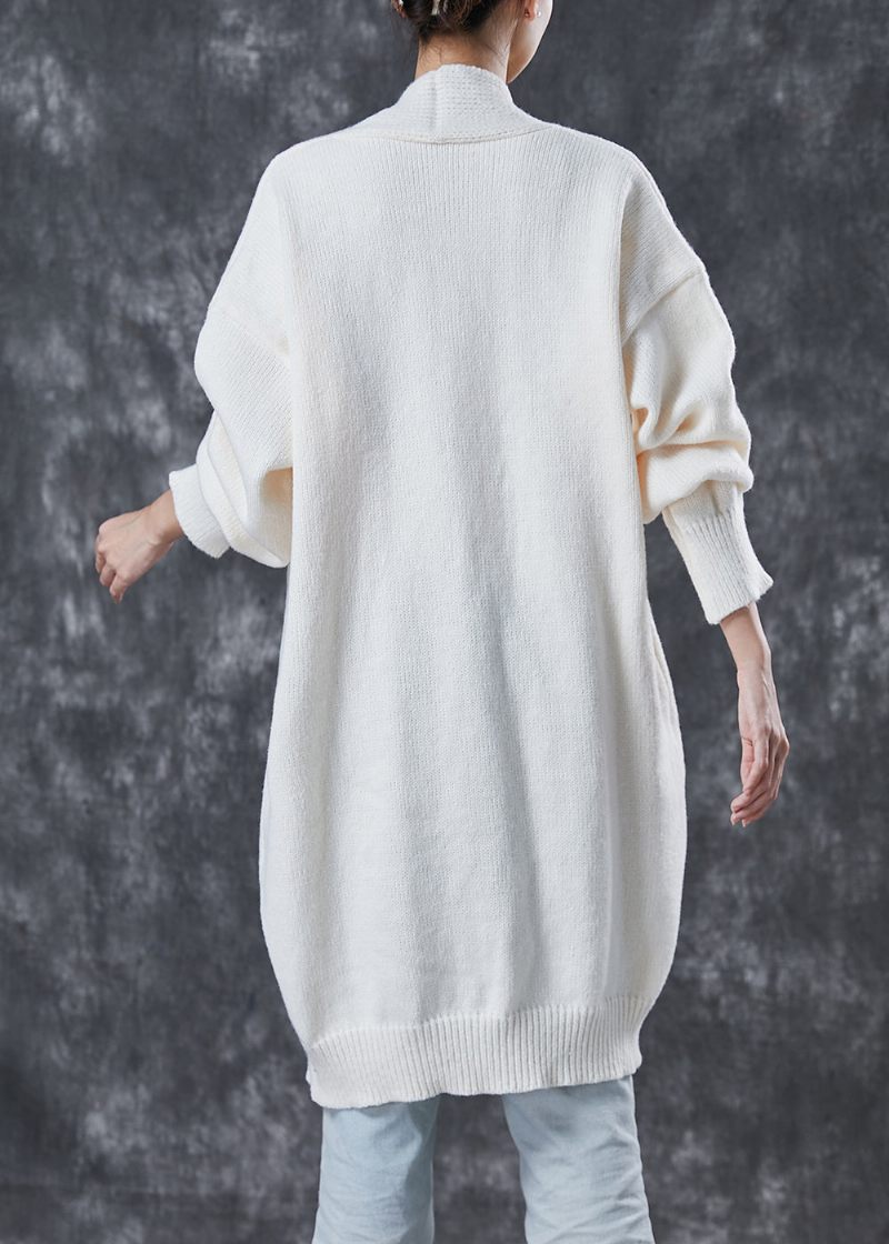 Bohemian White Oversized Kinesisk Knappstickad Cardigans Spring - Koftor för kvinnor