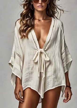 Bohemian White Oversized Lace Up Linne Cardigan Summer