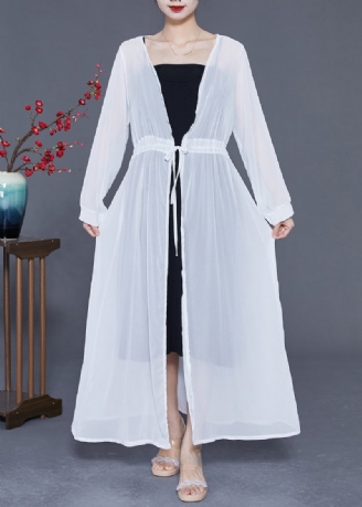 Bohemian White Tie Midja Exra Large Hem Chiffong Upf 50+ Coat Summer