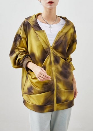 Bohemian Yellow Hooded Tie Dye Cotton Jackor Fall