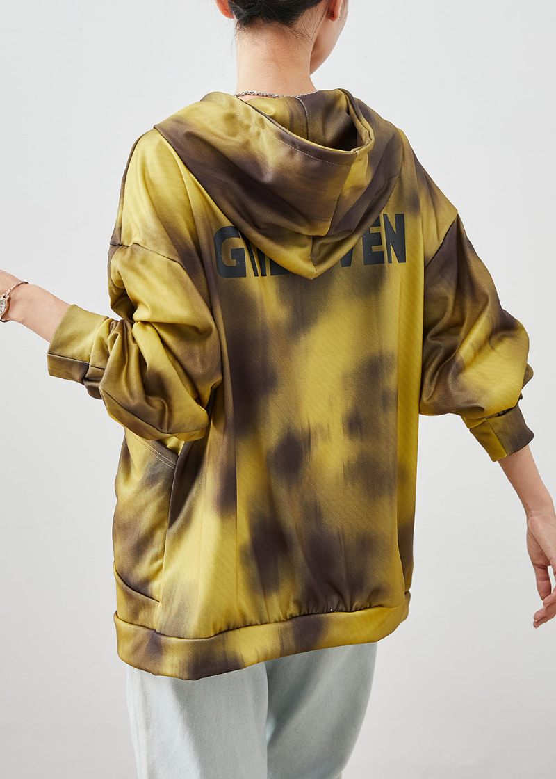 Bohemian Yellow Hooded Tie Dye Cotton Jackor Fall - Vinterkappor för kvinnor