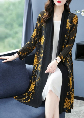 Bohemian Yellow V-neck Print Long Ice Size Chiffong Cardigans Summer