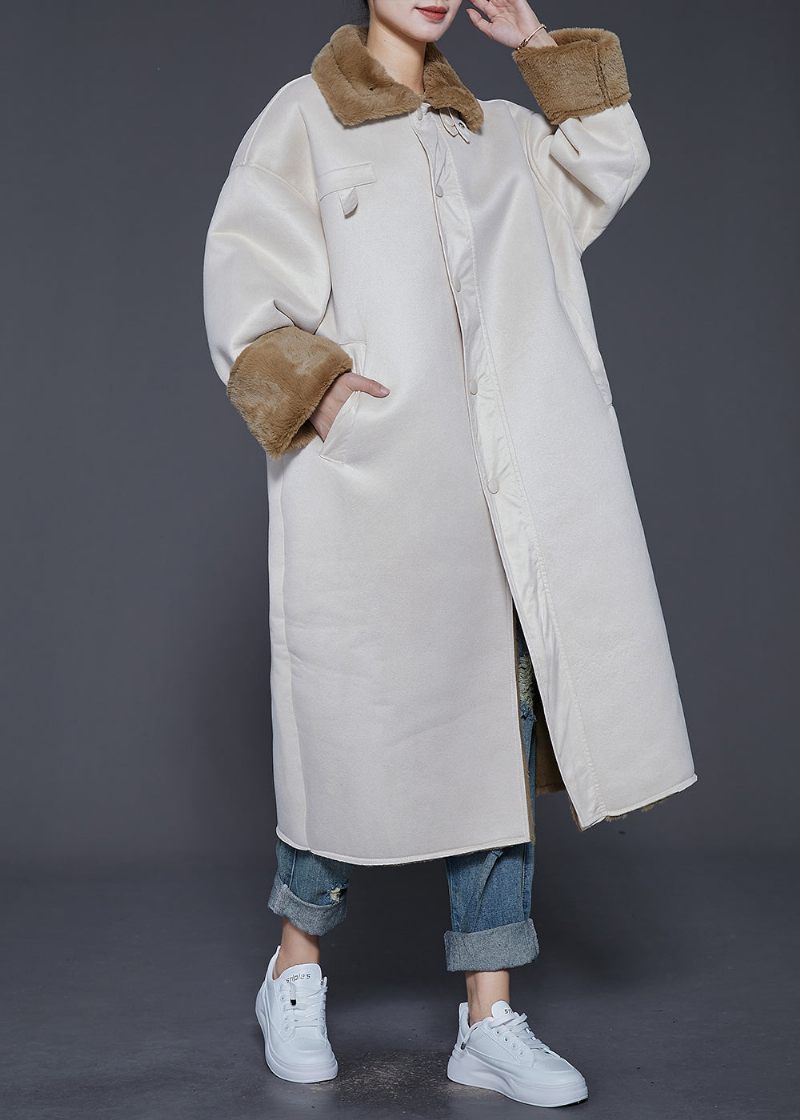 Boho Beige Oversized Tjock Varm Fleece Trench Winter