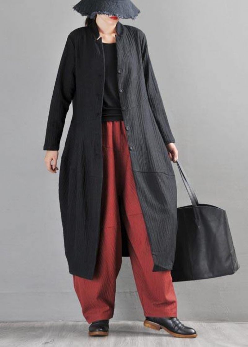 Boho Black Button Long Trench Coat I Linne