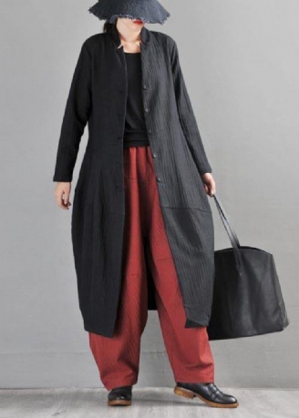 Boho Black Button Long Trench Coat I Linne