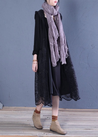 Boho Black Hooded Lace Patchwork Cardigans Spring