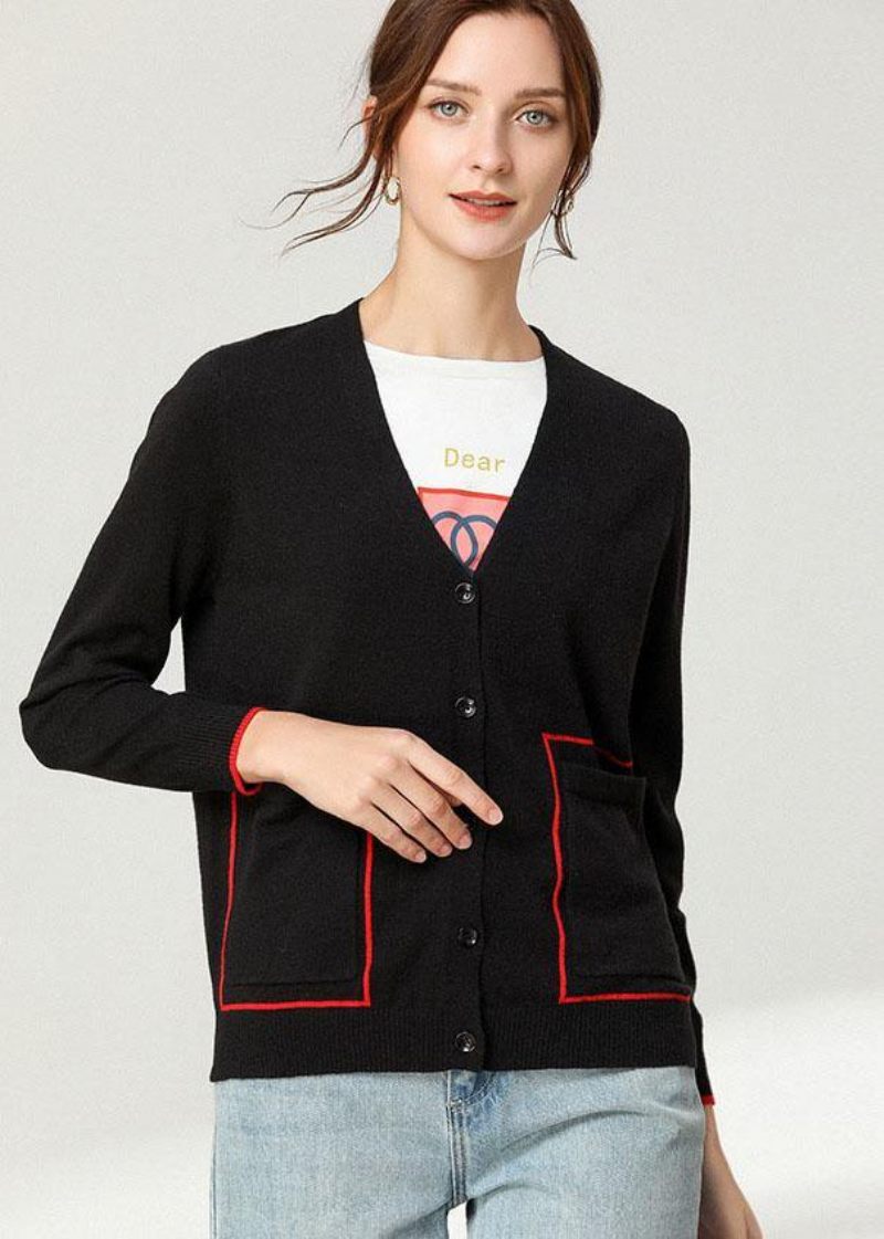 Boho Black Knit Button Långärmad Cardigan - Kaki