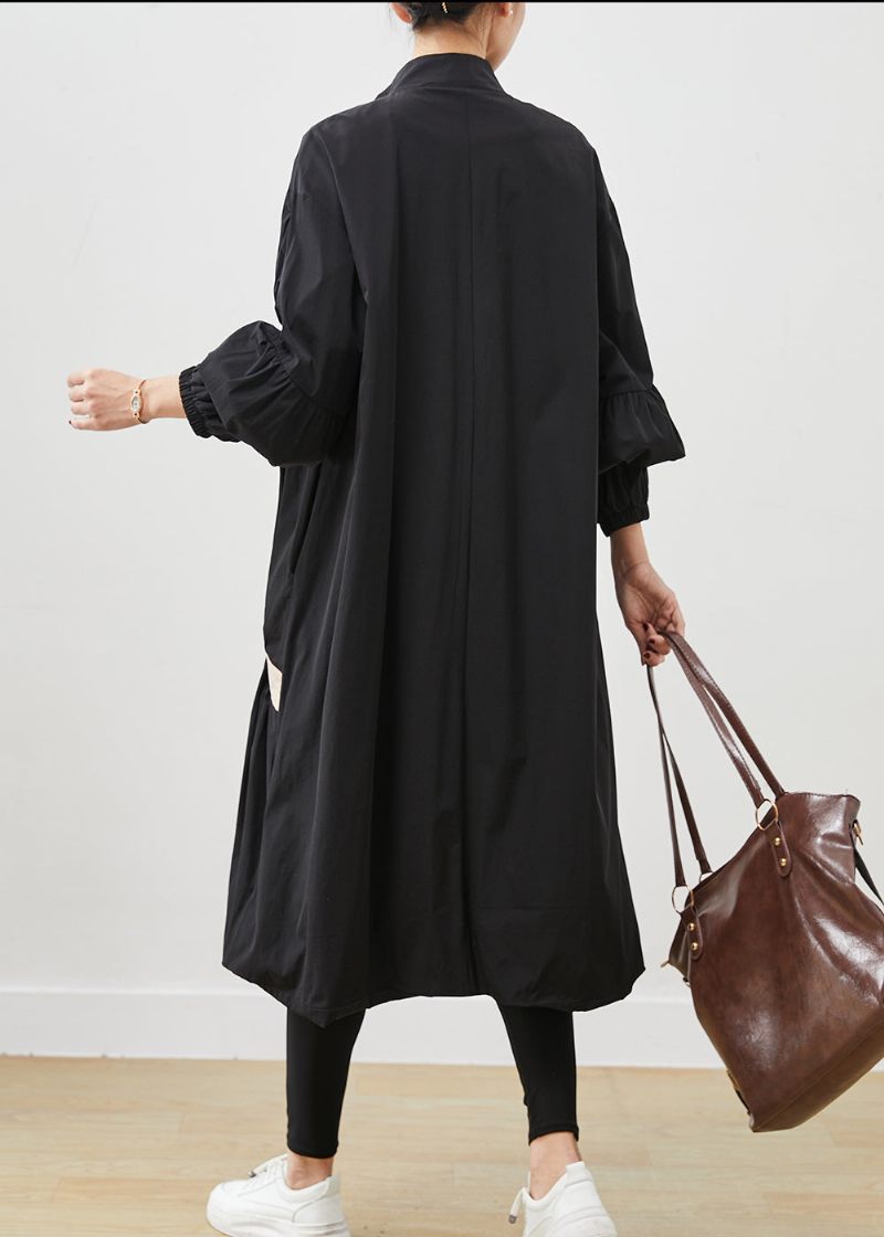 Boho Black Oversized Patchwork Trench Coats Spring - Trenchcoats för kvinnor