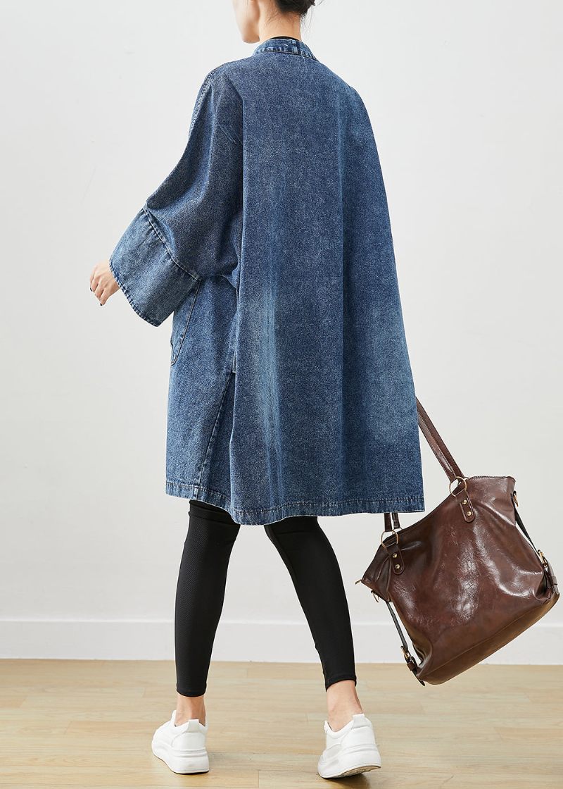 Boho Blue Oversized Fickor Denim Trench Coats Batwing Sleeve - Trenchcoats för kvinnor