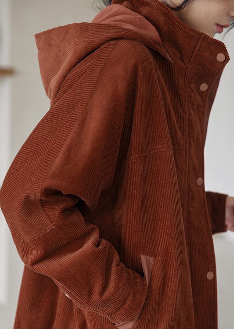 Boho Brown Oversized Patchwork Varm Fleece Manchesterjackor Vinter - Vinterkappor för kvinnor