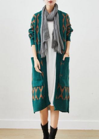 Boho Green Oversized Patchwork-fickor Stickad Kofta Höst