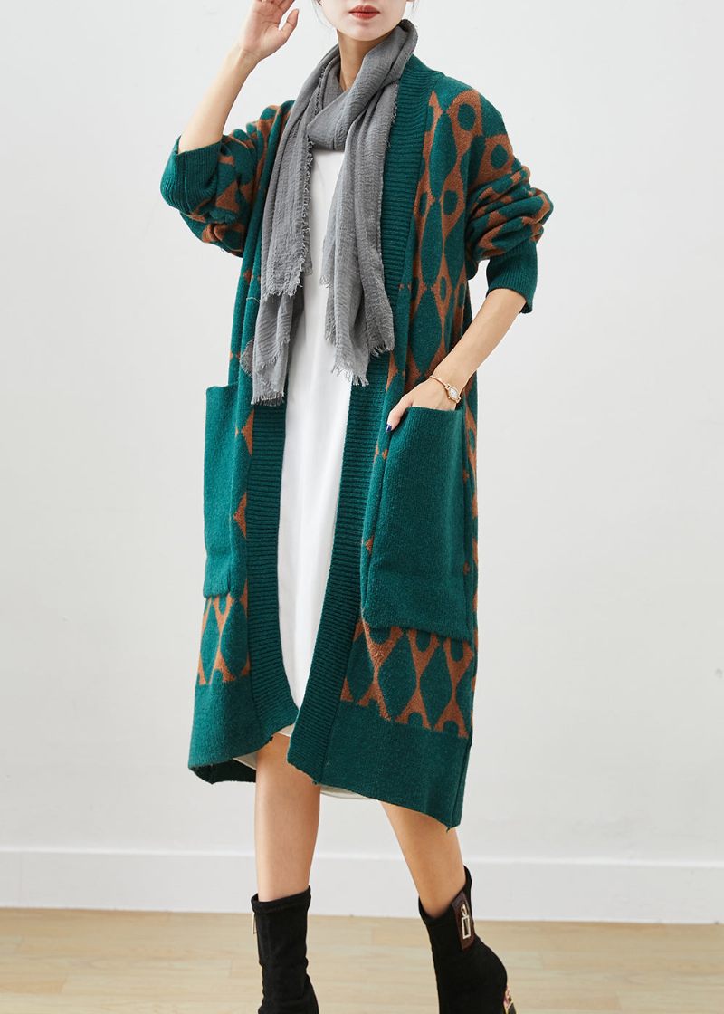 Boho Green Oversized Patchwork-fickor Stickad Kofta Höst - Koftor för kvinnor