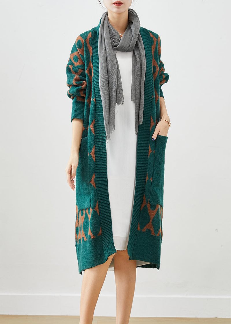 Boho Green Oversized Patchwork-fickor Stickad Kofta Höst - Koftor för kvinnor