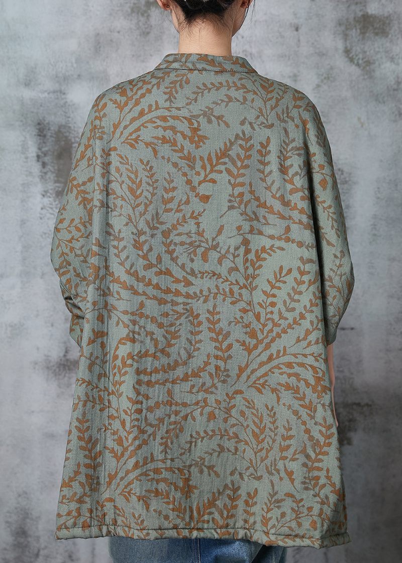 Boho Green Oversized Print Cotton Oriental Coat Spring - Vinterkappor för kvinnor