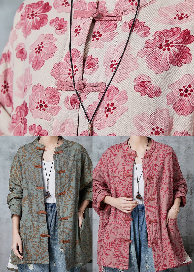 Boho Green Oversized Print Cotton Oriental Coat Spring - Vinterkappor för kvinnor