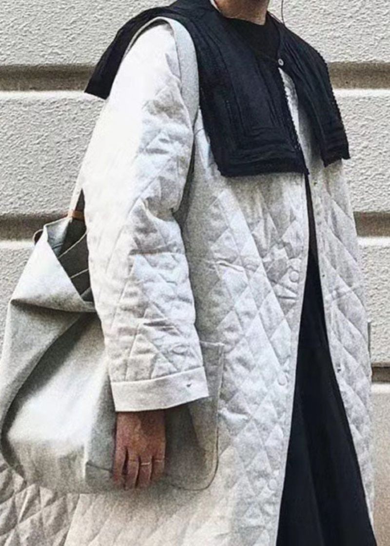 Boho Gröna Fickor Pläd Patchwork Tjock Bomullsfylld Lång Parka Vinter - Grön