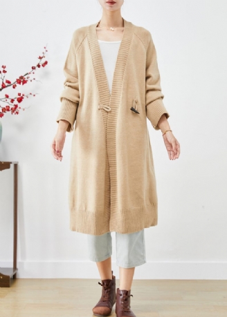 Boho Light Camel Oversized Horn Button Knit Loose Coat Fall