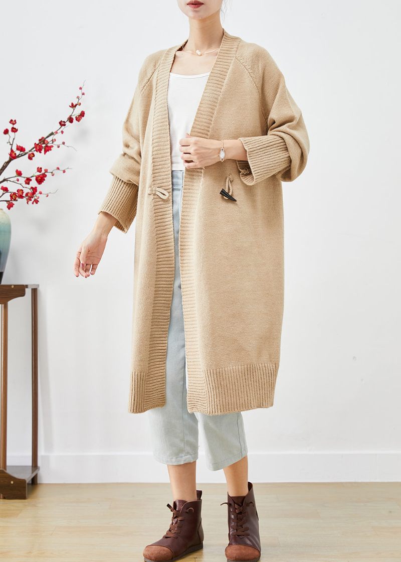 Boho Light Camel Oversized Horn Button Knit Loose Coat Fall - Koftor för kvinnor