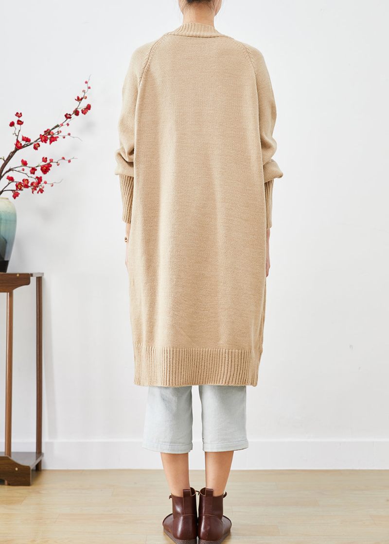 Boho Light Camel Oversized Horn Button Knit Loose Coat Fall - Koftor för kvinnor