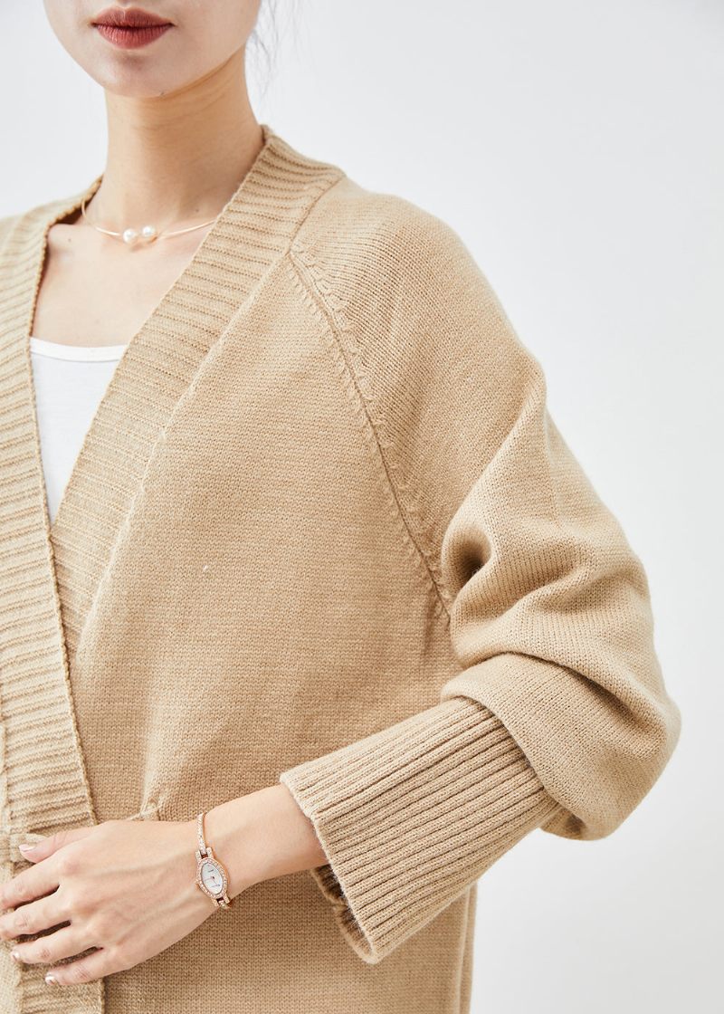 Boho Light Camel Oversized Horn Button Knit Loose Coat Fall - Koftor för kvinnor